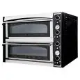 HORNO ELÉCTRICO MECÁNICO PARA PIZZA - Mod. SUPERIOR XL66 GLASS - N. 2 cámaras - Puerta de cristal - Superficie refractaria o Techo y base refractaria o Cámara totalmente refractaria - Medidas de la cámara cm A 72 x F 108 x 14 h - N. Pizzas 6+6 (Ø cm 35) -