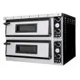 HORNO ELÉCTRICO MECÁNICO PARA PIZZA - Mod. PLUS XL44 - N. 2 cámaras - Superficie de piedra refractaria o Techo y base refractaria o Cámara totalmente refractaria - Medidas de la cámara cm  A 72 x F 72 x 14 h - N. Pizzas 4 + 4 (Ø cm 35) - Potencia 12 Kw - 