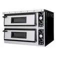 HORNO ELÉCTRICO MECÁNICO PARA PIZZA - Mod. PLUS XL66 - N. 2 cámaras - Superficie de piedra refractaria o Techo y base refractaria o Cámara totalmente refractaria - Medidas de la cámara cm  A 72 x F 108 x 14 h - N. Pizzas 6 + 6 (Ø cm 35) - Potencia 18 Kw -