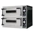 HORNO ELÉCTRICO MECÁNICO PARA PIZZA - Mod. TRAYS 44 - N. 2 cámaras - Superficie con piedras refractarias o Cámara totalmente refractaria - Medidas de la cámara cm A 82 x F 84 x 17,5 h - N. Pizzas 4+4 (Ø cm 40)/N. 2+2 bandejas cm 60x40 - Potencia 13,8 Kw -