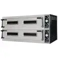 HORNO ELÉCTRICO MECÁNICO PARA PIZZA - Mod. TRAYS 66L - N. 2 cámaras - Superficie con piedras refractarias o Cámara totalmente refractaria - Medidas de la cámara cm A 123 x F 84 x 17,5 h - N. Pizzas 6+6 (Ø cm 40)/N. 3+3 bandejas en horizontal cm 60x40 - Po