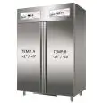 ARMARIO FRIGORÍFICO DE ACERO INOX AISI 304 - ESTÁTICO - COMBINATO TN+BT - Mod. G-GN1200DT - GASTRONORM 2/1 (cm 65 x 53) - CAPACIDAD BRUTA Lt 1104 - N. 2 PUERTAS - TEMPERATURA +2°/+8°C / -18º/-20ºC - Medidas cm A 134 x F 83 x h 201 - CE