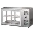 EXPOSITOR DE SOBREMESA VITRINA REFRIGERADA SNACK DE ACERO INOX AISI 430 - CRISTAL RECTO Y PUERTAS DESLIZANTES - Mod. G-HAV111 - Temperatura: +2/+8°C - Capacidad Lt. 150 - Alimentación monofásica 230V/1/50Hz - Potencia W 180 - Medidas cm. A 111 x F 51 x h 