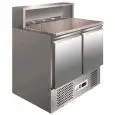 MESA REFRIGERADA PARA PREPARACIÓN DE PIZZA Y ENSALADAS DE ACERO INOX AISI 304 - Mod. G-PS900 - ESTÁTICO - GASTRONORM 1/1 (cm 53 x 32,5) - 2 PUERTAS REFRIGERADAS - TEMPERATURA +2°/+8°C - Medidas cm. A 90 x F 70 x h 110 - CE