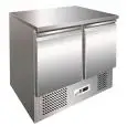 MESA ENSALADERA Y MESA DE TRABAJO REFRIGERADA DE ACERO INOX AISI 304 - Mod. G-S901 - ESTÁTICA -GASTRONORM 1/1 (cm 53 x 32,5) - 2 PUERTAS REFRIGERADAS - TEMPERATURA +2°/+8°C - Medidas cm.  A 90 x F 70 x h 85 - CE