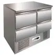 MESA ENSALADERA Y MESA DE TRABAJO REFRIGERADA DE ACERO INOX AISI 304 - Mod. G-S901-4D - ESTÁTICA - N. 4 CAJONES - TEMPERATURA +2°/+8°C - Medidas cm.  A 90 x F 70 x h 85 - CE