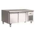 MESA REFRIGERADA DE ACERO INOX AISI 304 - VENTILADO - ALTURA 65 CM - Mod. G-UGN2100TN - GASTRONORM 1/1 (cm 53 x 32,5) - N. 2 PUERTAS - CAPACIDAD BRUTA Lt 170 - TEMPERATURA -2°/+8°C - Medidas cm. A 136 x F 70 x h 65 - CE