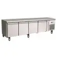 MESA REFRIGERADA DE ACERO INOX AISI 304 - VENTILADO - ALTURA 65 CM - Mod. G-UGN4100TN - GASTRONORM 1/1 (cm 53 x 32,5) - N. 4 PUERTAS - CAPACIDAD BRUTA Lt 350 - TEMPERATURA -2°/+8°C - Medidas cm. A 223 x F 70 x h 65 - CE