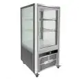 EXPOSITOR REFRIGERADO VERTICAL DE ACERO INOX AISI 430 - CRISTAL DOBLE EN LOS 4 LADOS - Mod. G-VGP200R - VENTILADO - CAPACIDAD Lt 200 - TEMPERATURA +2°/+8°C - Medidas cm A 70,1 x F 74,2 x h 130 - CE