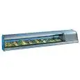 EXPOSITOR DE SOBREMESA VITRINA REFRIGERADA - SERIE SUSHIGN - Estructura de acero INOXIDABLE - CUBETAS GN 1/3 - Temp. °C +1/+5 - Monofásico - ESTÁTICA - CRISTAL CURVO ABRIBLE - Iluminación - MOTOR INCORPORADO