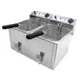 FREIDORA ELÉCTRICA CON GRIFO DE SOBREMESA - Mod. FR 8+8 - Capacidad de las cubas Lt. 8 + 8 de aceite - Potencia kW 3 + 3 - Alimentación monofásica - Medidas cm A 52,5 x F 40 x 34,5h - Homologación CE
