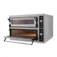 HORNO ELÉCTRICO PARA PIZZA, PAN Y PASTELERÍA - Mod. US 44 - N. 2 cámaras - Piso Refractario o Techo y Piso refractarios - Estático - Bajos consumos - Válvula de regulación de la humedad  - Medidas de la cámara cm L 83 x P 84 x h 18 (x2) - N. Pizzas 4 + 4 