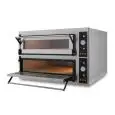 HORNO ELÉCTRICO PARA PIZZA, PAN Y PASTELERÍA - Mod. US 66 L - N. 2 cámaras - Piso Refractario o Techo y Piso refractarios - Estático - Bajos consumos - Válvula de regulación de la humedad  - Medidas de la cámara cm L 124 x P 84 x h 18 (x2) - N. Pizzas 6 +