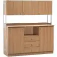 MUEBLE DE SERVICIO PARA SALA COMEDOR - MOD. ML3214SSPN - Estructura laminada color Nogal - N. 2 sportelli - N. 3 cassetti + 3 pensili - Dim. cm L 137 x P 48 x h 153