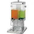 DISPENSADOR DOBLE DE BEBIDAS - MOD. DS10402 - DISPENSADOR en INOX con RECIPIENTE TRANSPARENTE - Capacidad Lt. 5 + 5 - TUBO CENTRAL para CONTENER HIELO - Medidas cm. L 35 x P 32 x 58 h