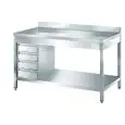 Mesa de trabajo Inox con 4 cajones laterales - patas cuadradas 4x4cm - Encimera de 4 cm de espesor - con peto posterior