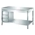 Mesa de trabajo Inox con 3 cajones laterales - patas cuadradas 4x4cm - Encimera de 4 cm de espesor