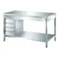 Mesa de trabajo Inox con 4 cajones laterales - patas cuadradas 4x4cm - Encimera de 4 cm de espesor
