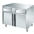 Mesa de trabajo Inox con armario y puertas batientes - cajones bajo la encimera - Encimera de 4 cm de espesor - inox 8/10