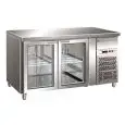 MESA REFRIGERADA DE ACERO INOX AISI 304 - VENTILADO - Mod. G-GN2100TNG - GASTRONORM 1/1 (cm 53 x 32,5) - N. 2 PUERTAS DE CRISTAL - CAPACIDAD BRUTA Lt  282 - TEMPERATURA +2°/+8°C - Medidas cm. A 136 x F 70 x h 86 - CE