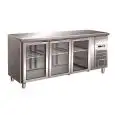 MESA REFRIGERADA DE ACERO INOX AISI 304 - VENTILADO - Mod. G-GN3100TNG - GASTRONORM 1/1 (cm 53 x 32,5) - N. 3 PUERTAS DE CRISTAL - CAPACIDAD BRUTA Lt 417 - TEMPERATURA +2°/+8°C - Medidas cm. A 179,5 x F 70 x h 86 - CE