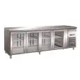 MESA REFRIGERADA DE ACERO INOX AISI 304 - VENTILADO - Mod. G-GN4100TNG - GASTRONORM 1/1 (cm 53 x 32,5) - N. 4 PUERTAS DE CRISTAL - CAPACIDAD BRUTA Lt 553 - TEMPERATURA +2°/+8°C - Medidas cm. A 223 x F 70 x h 86 - CE