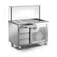 PLANCHA FRÍA CON MUEBLE SOBRE RUEDAS - MOD. VRLEG1200 - Para HELADO A LA PLANCHA - Superficie de trabajo en GRANITO con N. 6 GN 1/9 - CAJONERA de 3 cajones - Temperatura máx. de trabajo -38°C - Alimentación MONOFÁSICA - Potencia Kw 1,23 - Medidas de la PL