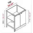 CONTRA MOSTRADOR BAR NEUTRO - PANEL SEMIACABADO - MOD. RBL750ANTE - ESTRUCTURA METÁLICA - N. 2 PUERTAS BATIENTES EN MELAMINA GRIS - DISPONIBLE EN 3 PROFUNDIDADES: cm 40, 55, 63 - DIM cm L 75 X H 96,9