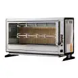 ASADOR VERTICAL ELÉCTRICO - MOD. ELBA18/PE - CAPACIDAD N.18 POLLOS - N. 3 espadas de tubular inox mm 12 x 12 Longitud cm 96 - Resistencias, cada uno con interruptor - Alimentación 400 V TRIFÁSICA - Potencia 7,5 Kw - Medidas: cm A 112,1 x F 37,1 x 65 h - C
