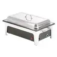 CHAFING DISH ELÉCTRICO GASTRONORM 1/1 (H mm. 100) CON TAPA NORMAL DE ACERO INOXIDABLE - ALIMENTACIÓN MONOFÁSICA 230V/1/50Hz - Potencia Kw 2,2 - MEDIDAS mm. L 636 x P 357 x 287 h