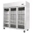ARMARIO FRIGORÍFICO COMPACTO de ACERO INOX - Mod. YCF9403GR - VENTILADO - Capacidad LT 1390 - N. 3 Puertas de Cristal - TEMPERATURA 0°/+8°C - Dim. cm L 180 x P 73 x h 195,5 - CE