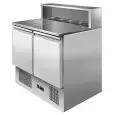 MESAS REFRIGERADAS PARA PREPARACIÓN DE PIZZA Y ENSALADAS - Mod. ESL3831GR - ESTÁTICA - GASTRONORM 1/1 (cm 53x32,5) - ENCIMERA DE GRANITO - PETO PROTECTOR de ACERO INOX PARA N. 5 CUBETAS GN 1/6 (cm 17,6x16,2) - N. 2 Puertas Refrigeradas - Temperatura -2°/+