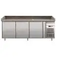 MESA REFRIGERADA PARA PREPARACIÓN DE PIZZA DE ACERO INOX AISI 304 - PARA CONTENEDORES PIZZAS cm 60x40 - VENTILADO - Mod. G-PZ3600TN - N. 3 PUERTAS REFRIGERADAS - TEMPERATURA +2°/+8°C - Medidas cm A 202 X F 80 X h 100 - CE