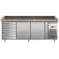 MESA REFRIGERADA PARA PREPARACIÓN DE PIZZA DE ACERO INOX AISI 304 - PARA CONTENEDORES PIZZAS cm 60x40 - VENTILADO - Mod. G-PZ2610TN - N. 2 PUERTAS REFRIGERADAS + 1 CAJONERAS NEUTRAS CON N. 7 CAJONES - TEMPERATURA +2°/+8°C - Medidas cm A 202,5 X F 80 X h 1