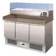 MESA REFRIGERADA PARA PREPARACIÓN DE PIZZA DE ACERO INOX AISI 304 - GASTRONORM 1/1 (cm 53 x 32,5) - ESTÁTICO -  Mod. G-S903PZ33 - CON VITRINA PARA INGREDIENTES - 3 PUERTAS REFRIGERADAS - TEMPERATURA +2°/+8°C - Medidas cm. A 140 x F 70 x h 146,5 - CE