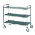 Carro de servicio tres pisos - Mod 1405 - Estructura en acero inox - Planos moldeados en forma de bandeja - Medidas cm L 109 x P 59 x h 95