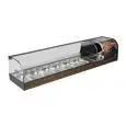 Vitrina Tapas Refrigerada para Cubetas con Estante intermedio - Serie VN/E - Decoración de cristal curvo con Vinilos Decorativos - Temp. +1°/+5° - Con Grupo Incorporado - Iluminación LED