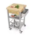 CARRITO DE COCINA - mod. 692501 auxilium - de acero inox - encimera y coberturas de carpe blanco en listones - con n.1 cajón