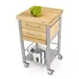 CARRITO DE COCINA - mod. 692502 auxilium - de acero inox - encimera y coberturas de carpe blanco en listones - con n.2 cajones