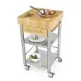 CARRITO DE COCINA - mod. 693501 auxilium - de acero inox - encimera teselada y coberturas de carpe blanco en listones - con n.1 cajón