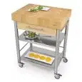 CARRITO DE COCINA - mod. 693701 auxilium - de acero inox - encimera teselada y coberturas de carpe blanco en listones - con n.1 cajón