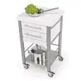 CARRITO DE COCINA - mod. 690502 auxilium - de acero inox - encimera y coberturas de Corian blanco - con n.2 cajones