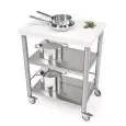 CARRITO DE COCINA - mod. 690700 auxilium - de acero inox - Encimera de Corian blanco - simple sin cajón