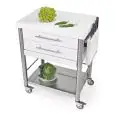 CARRITO DE COCINA - mod. 690702 auxilium - de acero inox - encimera y coberturas de Corian blanco - con n.2 cajones