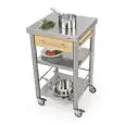 CARRITO DE COCINA - mod. 691501 auxilium - de acero inox - encimera de acero inox y coberturas de carpe blanco - con n.1 cajón