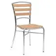 SILLA - MOD. ALW12 - ESTRUCTURA DE ALUMINIO ANODIZADO Y SOLDADO ø 25 x 1,5 mm - DUELAS DE MADERA DE ROBLE - ALTURA DEL ASIENTO cm 44,5 - APILABLE HASTA 7 UNIDADES - PARA USO EXTERIOR - PAQUETE DE N. 7 - DIM. cm L 40 x P 44 x h 95 - CE