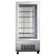 EXPOSITOR REFRIGERADO VERTICAL DE ACERO INOX - CRISTALES EN LAS 4 CARAS - Mod. COSMO_BTV/TNV900 - VENTILADA - CAPACIDAD Lt 562 - TEMPERATURA  +5°/-20°C - Dim. cm L 90 x P 65,7 x h 194,6 - CE
