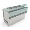 VITRINA para la VENTA DE PIZZA - MOD. BREAK PIZZA VBD115 - Semiacabado, por panelar - CRISTALES RECTOS ABATIBLES - BASE de tubulares de acero barnizado - ENCIMERA de ACERO INOX - N. 3 CAJONES de 1/6 - Medidas cm P 68,8 x H 115,1