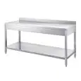 Mesa de trabajo Inox - patas cuadradas 4x4cm - con estante inferior - encimera de 4 cm de espesor - con peto posterior