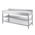 Mesa de trabajo Inox - patas cuadradas 4x4cm - con 2 estantes inferiores - encimera de 4 cm de espesor - con peto posterior